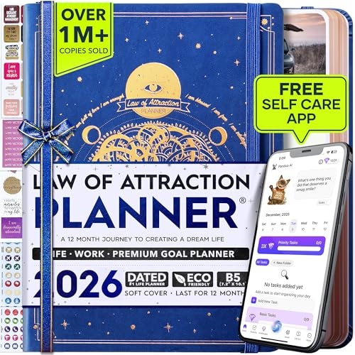 Planificateur de la Loi de l’Attraction 2026 – Planificateur hebdomadaire et mensuel de janvier à décembre | Organisateur de vie pour les objectifs, la productivité et la pleine conscience
