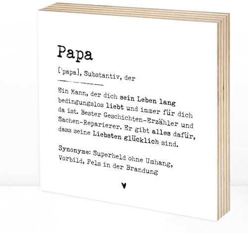 Wunderpixel® Holzbild Definition Papa - 15x15x2cm zum Hinstellen/Aufhängen, echter Fotodruck mit Spruch auf Holz - schwarz-weißes Wand-Bild Aufsteller Zuhause Büro zur Dekoration Geschenk-Idee
