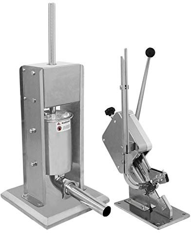 KuKoo Sausage Stuffer and Clipper Set, Manual Vertical Kitchen Machine, 7 Litre Capacity, Durable Stainless Steel, 5 Size Filling Nozzle Attachments, 2000 Aluminium U-Shape Clips