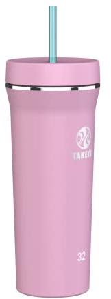 Takeya Isolierter Edelstahlbecher mit faltbarem Strohhalm-Deckel, 680 ml, rosa Lavendel