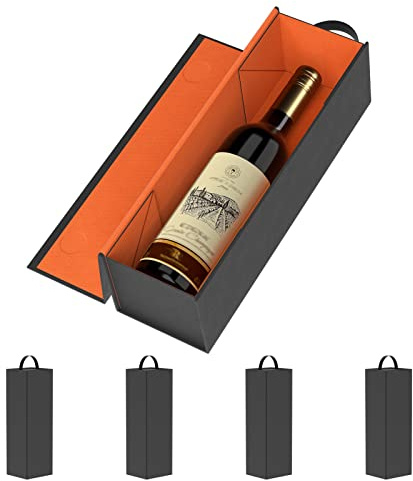 RYDDOY 5 Stück Wein-Geschenkboxen, 32.8x9.4x9.4 cm, orangefarbene Weinflaschenboxen mit Griff für Likör und Champagner, Magnetverschluss, Geschenkverpackung, Aufbewahrung