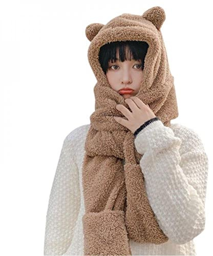 Haowul Bärenohrhutschal Warm Warm Langer Kapuzenschal Plüsch Tierhut Schal Winter Hoodie Hut Schal Für Outdoor Sport