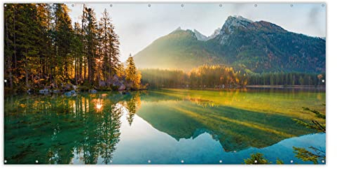 MuchoWow® Balkon Sichtschutz Sichtschutzmatte Balkonbanner Abdeckung für Terrasse Balkon Windschutz Blickdicht Wetterfest 300x120 cm See - Wald - Berge - Natur - Sonne - Landschaft