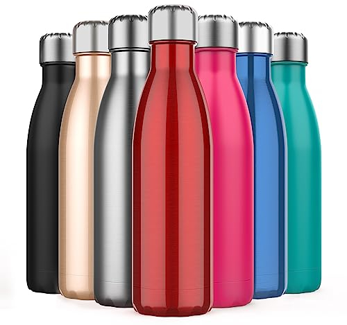 EMIUP 500ml Insulated Water Bottle, Double Wall Stainless Steel Vacuum Bottle Keep 24 Hours Cold & 18 Hours Hot - BPA Free for Outdoor Sports, Fitness, Hiking, Camping, Office,School (Red)