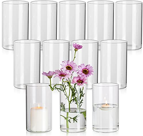 Glasseam Vaso Trasparente per Fiori, Vasi Cilindrici Moderni 6 Pezzi, 15 X 8,5 Cm Vasi di Vetro per La Decorazione della Tavola, Vasi Uragano Vaso Decorativo Tulipano per La Tavola da Pranzo
