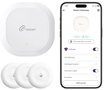 Loocam Wi-Fi Water Leak Detector, Zigbee Connection, Water Leakage Sensor Alarm for Kitchen Bathroom Basement, Smart Home APP Remote Control (3 x Water Detectors and 1 x Loocam Zigbee Hub/Gateway)