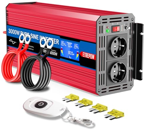 ETREPOW 3000W/6000W 24V 220V/230V Pur Sinus Convertisseur de Tension,Sinus Power Inverter sinusoïdale DC AC, Onduleur Transformateur pour Voiture, Camping, Voyage