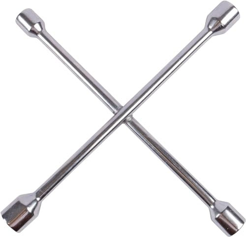 Unibos 4 Way 14” Universal Cross Wheel Spanner Nut Wrench | Wheel Brace Nut Lug Wrench Socket Remover | 17 19 21 23mm | Van Car Brace Tool (14 Inch)