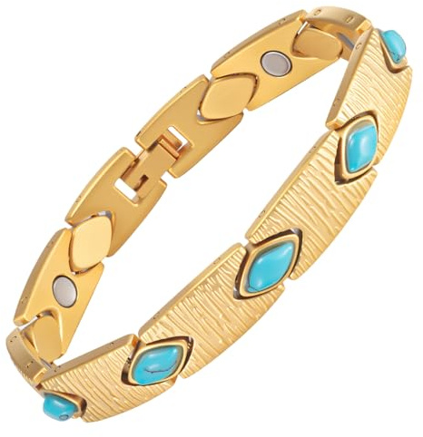 Generisch YINOX Bracciale magnetico in acciaio inossidabile per donna, elegante braccialetto magnetico in oro per donna con magnete ad alta resistenza e scatola regalo