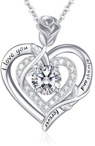 LAVUMO Moissanite Halskette Damen Silber 925 Herz Rose Schmuck Geschenke | Kette Damen Gold/Rosegold/Silber Doppel Rose Anhänger Weihnachten Valentinstag Geburtstag Geschenke für Frauen Freundin Mama