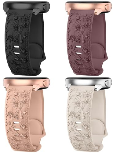 Unbeinst 4 Stück Floral Gravierte Armband Kompatibel Mit Samsung Galaxy Watch 6 5 4 40mm 44mm, 6/4 Classic 43mm 47mm 42mm 46mm, 5 Pro/3 41mm/45mm, 20mm Silikon Armbänder für Damen
