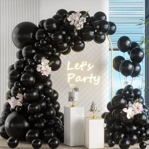 Luftballon Girlande Schwarz, 105 Stück 5 10 12 18 Zoll Pastell Schwarz Ballon Girlande Geburtstag Set, Mattes Schwarzer Luftballon Hochzeit Schwarze Latex Ballons für Jubiläum Absolvent Party