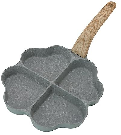 PerGar Poêle à Crêpes en Forme de Cœur, Poêle à œufs Antiadhésive, Poêle à œufs au Plat de 4 Tasses, Poêle à Frire Antiadhésive en Forme de Cœur, Poêle Multi-œufs avec Poignée pour (Vert)