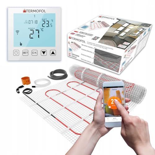 Termofol Tapis de Chauffage Sol + Thermostat Set - Surface 12 m² - Puissance 150W/m2 - Chauffage au Sol Electrique avec Thermostat WiFi - Plancher Tapis Chauffant Electrique