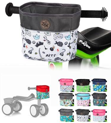 BAMBINIWELT Kinder Lenkerkorb – Tasche für Laufrad, Dreirad & Rutschfahrzeuge– für PUKYlino, WUTSCH, FITSCH & My First PUKY – wasserabweisend, robust & mit Reflektorstreifen, Farbe: Modell 27