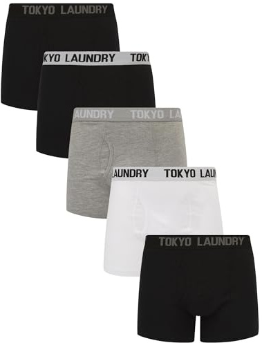 Tokyo Laundry Herren-Boxershorts, 5er-Pack, Stretch-Baumwolle, Jax - Schwarz/Grau/Weiß, M