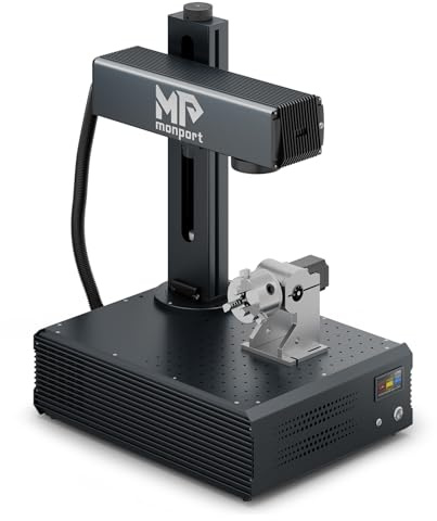 Monport GA MOPA Faserlaser Graviermaschine 100W mit Rotary, Farb Markierungsmaschine mit Autofokus, hohe Präzision, Desktop Laser Gravur Gerät, 175 x 175 mm Arbeitsbereich Laser Cutter für Metall Holz