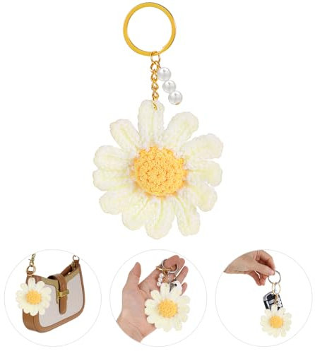 MBAIYO Gehäkelter Gänseblümchen-Schlüsselanhänger, Süsser Blumen-Taschenanhänger für Frauen, Floraler Schlüsselring und Dekor Zubehör