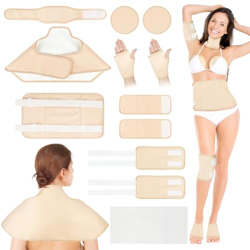 Rizinusöl-Packung, 12 Stück, Rizinusöl-Pflaster für Bauch, Nacken, Brust, Taille, Arm, Knie, Füße und den ganzen Körper, wiederverwendbar, verstellbare Baumwoll-Rollenöl-Packungen für heiße/kalte