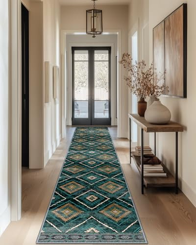 DEFYNEE Runner Rug 60x240cm for Hallways for Kitchens for Bedrooms for Offices Teal/Green