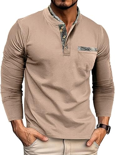 Ryehack Henley Langarmshirt Herren Langarm T Shirt Poloshirt mit Knopfleiste und Brusttasche Arbeit/Sport S-2XL