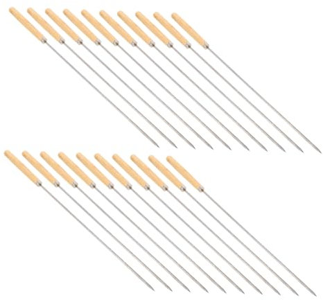 Happyyami 20 Brochetas para Parrilla Palitos para Barbacoa Mango de Madera Material de Acero Inoxidable No para Cocinar al Aire