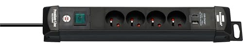 Brennenstuhl Premium-Line Steckdosenleiste mit 4 Steckdosen und USB C PD 30 W und USB A 18 W (Made in Germany, Steckdosenleiste mit Kabel und Schalter, Wandsteckdose 1,8 m, schwarz