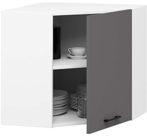 BDW - Küchenschrank Hängend Ecke - Oberschrank Küche - Weiß/Grau - 60x30x58cm - mit Griff - Eckschrank, Küchenschränke Einzeln, Wandschrank, Küchenhängeschrank - OLIWIA1 STK