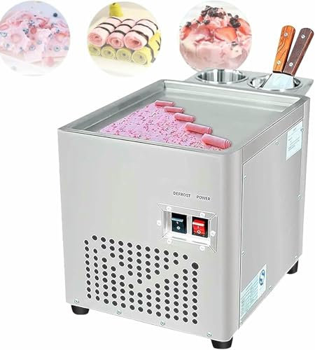 BGVYFXEZ Máquina De Helado Enrollado Comercial, Máquina De Rollo De Helado Salteado con Sartén Cuadrada, Fabricante De Helados Salteado De Acero Inoxidable, Máquina De Crema De Yogurt con 2 Rasguños
