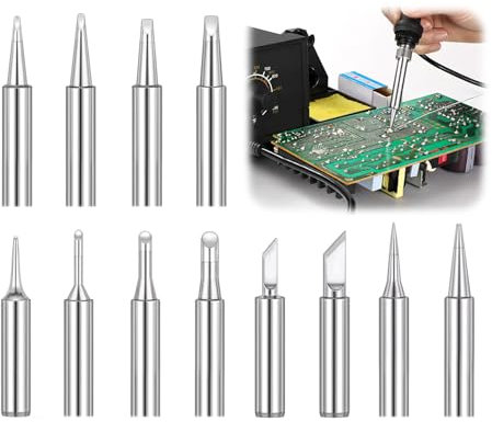 12-Pack 900M Soldering Iron Tips, Compatible with Hakko 936/937 Yihua Atten Ryobi Quick Stations/Guns Copper Lead-Free Multi-Shape Soldering Set (Chisel Conical Knife) for Welding Equipment Accessory