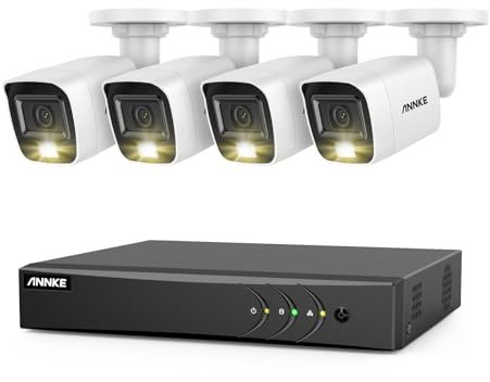 ANNKE Kit caméra de surveillance CCTV filaire 1080p avec audio, 8 canaux 3K Lite DVR avec 4 caméras 1080P avec double lumière, détection humain/véhicule, vision nocturne couleur, IP67, résistant aux