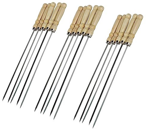 CIMAXIC 25piezas Brochetas Planas Inoxidable Mango De Madera Para Brochetas y Sarten Inoxidable Fáciles De Agarrar y Duraderas