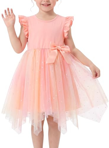 Miipat Flickklänningar tyll prinsessa småbarn flickklänning sommar flygande ärmar barn tutu klänning för födelsedagsfest bröllop festtåg, Rosa, 4-5 År