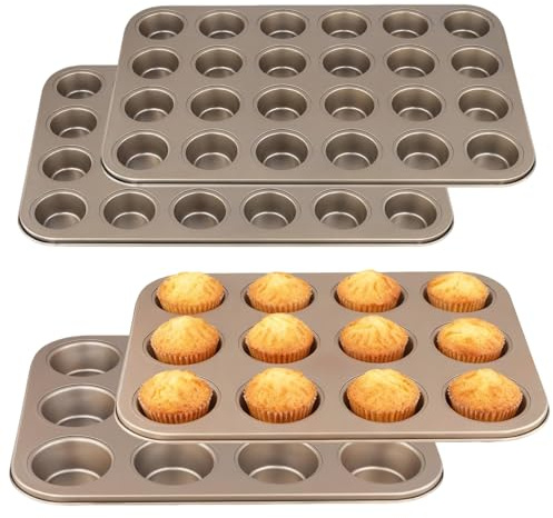 CHUIFAI 4 stycken muffinsformar 12 och 24, nonstick kolstål muffinsplåt muffins, cupcakes, brownies, pudding, kakor, diskmaskinssäker
