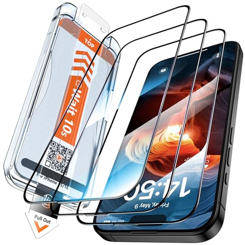 LK für iPhone 16 / iPhone 15 Schutzfolie [Full Screen] Auto-Installation Schutzglas [9H TOP Härte] Stoßfest Kratzfest Anti-Fingerabdruck Anti-Öl Anti-Bläschen, 3 Stück