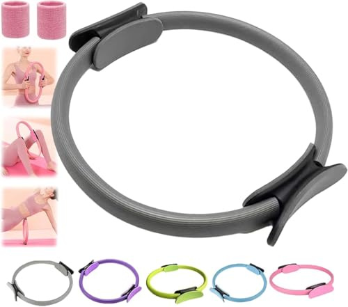 Anillo de pilates para entrenador de fitness, 2025 Pilates Circle, 14.96 pulgadas, anillos de yoga Magic Circle con asas dobles acolchadas, para brazos tonificados, piernas hombres y mujeres (gris)