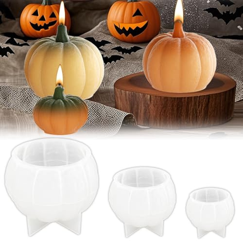 TZEKING 3 stampi in silicone per zucca, 3D, per candele profumate, sapone fatto a mano, per decorazioni autunnali, giorno del Ringraziamento, Halloween