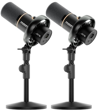 MAONO PD200W Hybrid Kabellos-Podcast-Set für 2 Personen，XLR/USB Dynamic Mikrofon mit 2 Tischständer, Link und Geräuschunterdrückung – ideal für gemeinsame Podcast, Gesang und Content-Erstellung