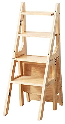 LWJSOCP Sedia a scaletta in Legno a 4 gradini, Pieghevole, libreria Pieghevole, scaffale per scaletta per Cucina e Ufficio Interni, Sedia a scaletta Multifunzionale, Colore Legno
