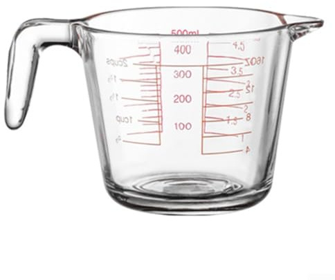 Jarra medidora de vidrio resistente al calor de 500 ml con vidrio resistente y escala transparente para precisión en cocinar y hornear