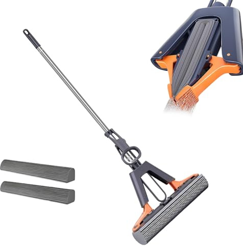 Squeeze Mop,Telescopic Pole Heavy Duty Stain Removal | Sponge Mop for Floor Cleaning - for Kitchen Bathroom Bedroom Dining Room Dorm Apartment