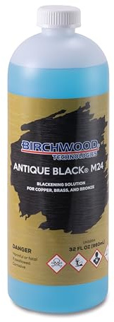 Birchwood Technologies Antique Black M24 - cold brush on traditional patina solution to create black aged and distressed look on copper, brass, and bronze (32 oz)