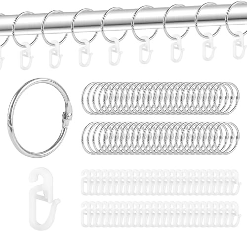 YIMETOP 50 stycken gardinringar i metall hängande ringar hängande ringar och 50 stycken plastgardinkrokar för fönster dörr duschdraperier gardinstänger (35 mm innerdiameter, silver)
