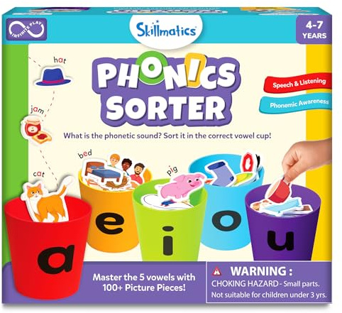 Skillmatics Phonics Sorter – Vowel Sorting & Early Reading | Montessori Phonics, Short Vowel Sounds, Phonemic Awareness for Preschool & Kindergarten, Gift for Boys & Girls Age 4-7