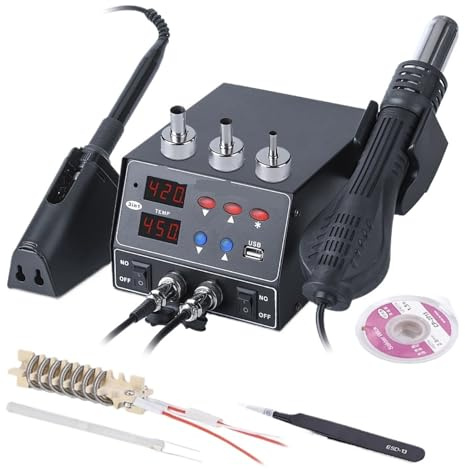 Stazione Di Saldatura 800W 2 In 1 Con Display Digitale, Pistola Ad Aria Calda For Rilavorazione SMD, Saldatore, Dissaldatore, Strumenti Riparazione Veloce E Preciso(KIT4)