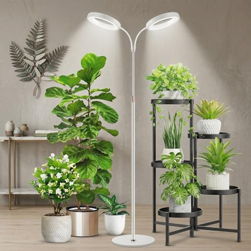 Grow Lights for Indoor Plants,Dual Head Full Spectrum Plant Light | 3 Color Modes and 3/9/12H Timer, Height-Adjustable Plant Grow Lights Indoor