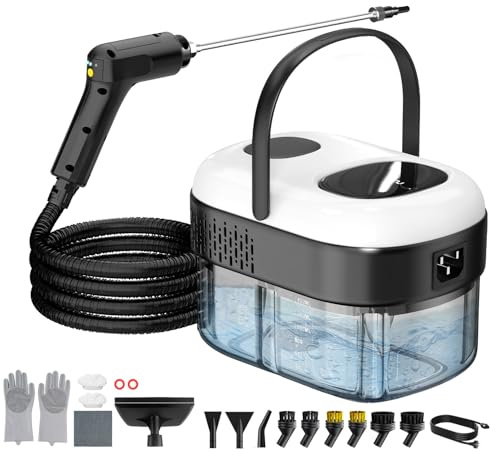 2500W Profi Hochdruck Dampfreiniger Handgerät,15s Heizung 1.4L Handdampfreiniger,mit 18 PCS Reinigungsset und Verlängerungsstange, für Boden Polstermöbel Auto Bad Fenster Teppich Fliesen,Entfernt Fett