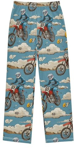 Dirt Bike Jumps with 67 (2) Boys Novelty Pants Long Pant Bottoms for Boys Kids Elastic Waist Lounge Trousers with 2 Pockets 6-8y Multi