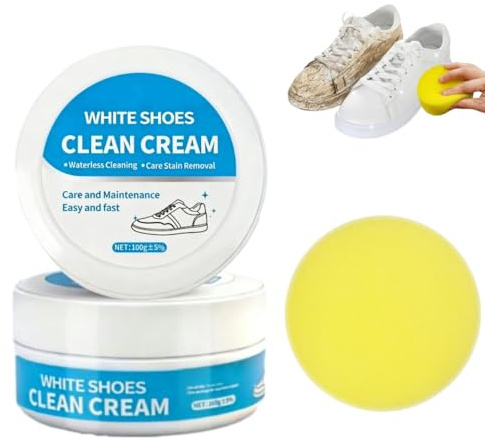 White Shoes Clean Cream, White Shoe Polish, Multipurpose White Shoe Cleaner Cream - No Rinse Quick Brightening with Sponge