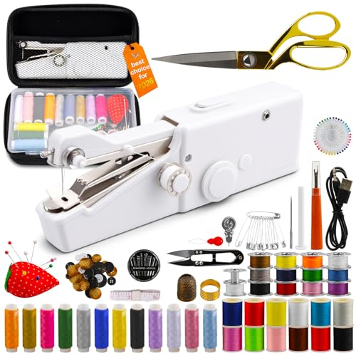Handnähmaschine Mini – Tragbare Nähmaschine für Anfänger & Erwachsene | Kabellose mini nähmaschine für dicke stoffe wie Jeans. Komplettes 125-teiliges Set für schnelle Kleiderreparatur zu Hause.